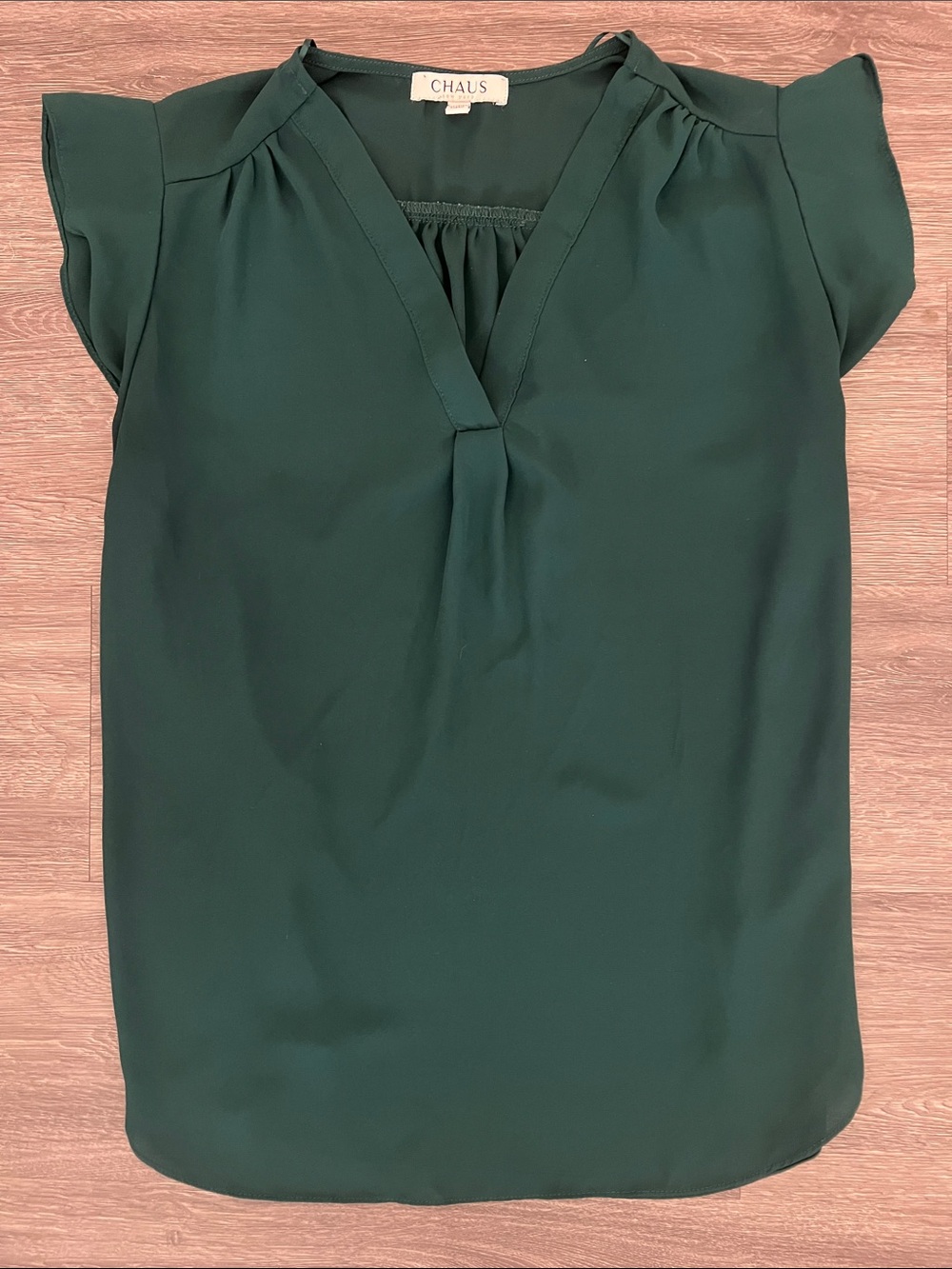 Chaus Forest Green V-Neck Flutter Sleeve Blouse